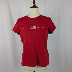 Polo Jeans Ralph Lauren Red Baby Tee Short Sleeve T-Shirt American Flag 90s Sz L
